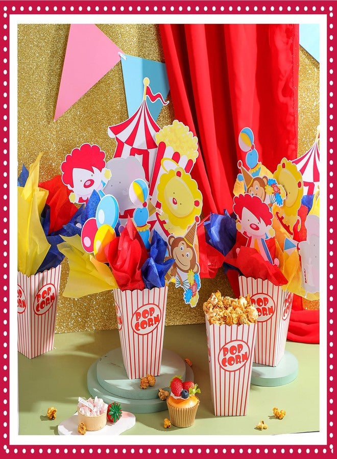Weekgrat 6 Sets Circus Carnival Party Centerpieces Decorations Circus Theme Table Toppers with Popcorn Box Circus Carnival Cutouts and Sticks for Carnival Party Birthday Decor Supplies - Image 4